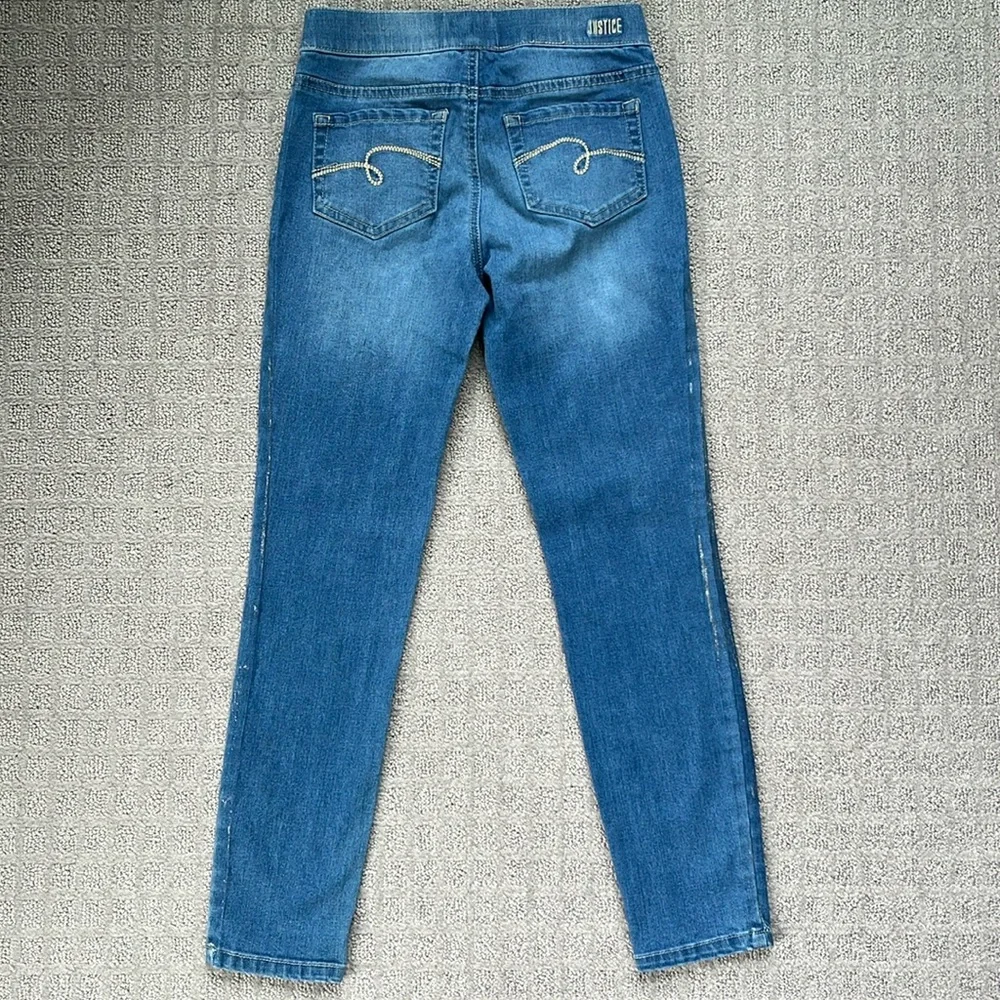 Justice Mid Rise Denim Fashion Legging Blue Distressed Sparkle Girls Size 10